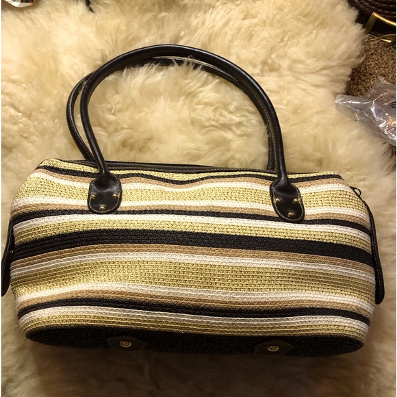 NWOT- Black Gold and White striped Handbag - Picture 2 of 8